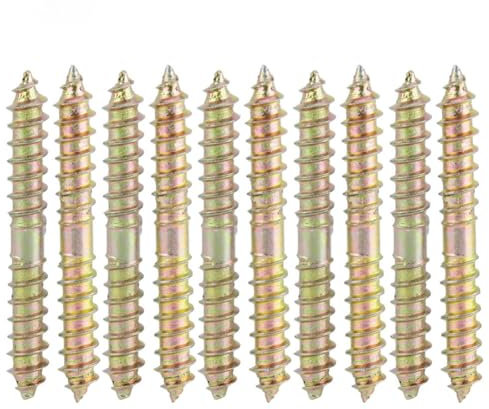Baxnore 10pcs 6 × 50 mm de tornillo de espiga, tornillo de doble extremo de hierro, tornillo de muebles de doble extremo, tornillo de articulación de madera, tornillo de auto