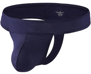Sommarkod herr string tanga män räfflad låg midja tanga underkläder mjuk pouch kalsonger T-back G-string, Marinblå, L