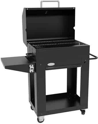 GMR Trading Barbecue a Legna XXL - BBQ a Carbone da Esterno, Griglia Ampia (71,5x26cm), 2 Ripiani Laterali, Struttura Solida, Design Nero - Made in Italy