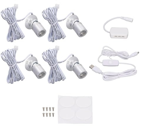 4 Stück Mini Scheinwerfer, 5V Mini Spot Lights LED Spotlight Dimmbar USB Spotleuchte für Schmuckvitrine Veranda Eingangsbereich (Warmes Licht)