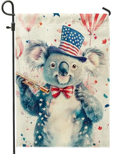 Drapeau de jardin koala du 4 juillet, bannière d'extérieur patriotique rouge, blanc, bleu, décoration extérieure, drapeau de cour, drapeau de cour, décoration de pelouse de vacances, 30,5 x 45,7 cm