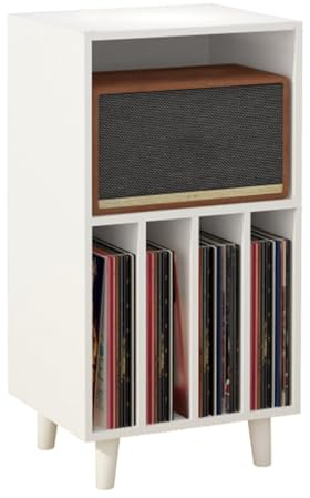 Schallplattenständer Runde Tischbeine Cd Regals，Multifunktionales Ablageregal，Geeignet für Wohn- und Schlafzimmer(White)