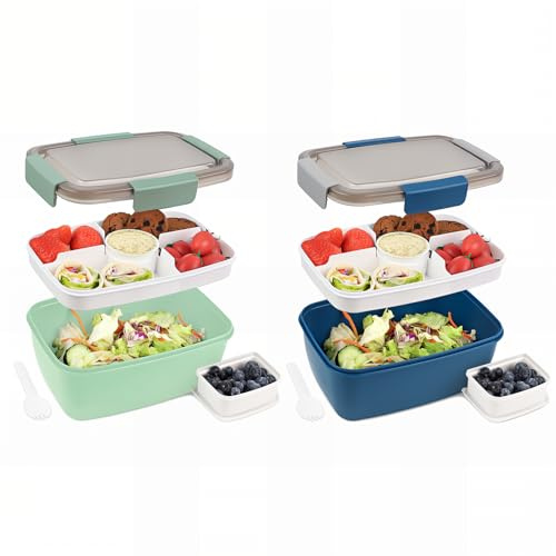 Bugucat Lunchbox Erwachsene 2000ML 2 Set,Auslaufsichere Brotdose Bento Box mit Fächern für Kinder,Salatbehälter Salatbox to Go mit Gabel,Brotdose Frühstücksbox für Schule