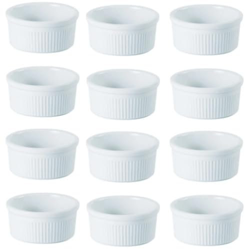 Porcelain Fluted Ramekin Bowls, 8cm/4oz, Set of 12, White