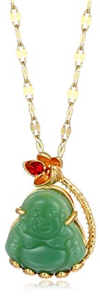 FEIAOPE Le pendentif traditionnel, le collier chinois du F Pendentif élégant en jade vert imitation Bouddha Maitreya, gardien porte-bonheur for femme, bijou de cou en acier titane