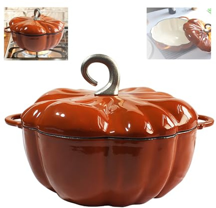 Olla de cocina esmaltada en forma de calabaza, cacerola antiadherente con tapa y asa, perfecta para decoraciones de mesa de Halloween y Acción de Gracias