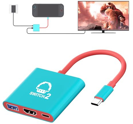 Switch 2 Dock, Portable TV Dock Station for Switch/Switch 2/Steam Deck/ROG Ally/Legion GO, 3-in-1 Switch 2 Travel Dock with HDMI 8K@60Hz or 4K@60Hz, USB 3.0 and 100W Charge PD Port