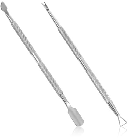 Lot de 2 repousse-cuticules et coupe-cuticules en acier inoxydable - Outils de manucure - Repousse-cuticules - Pour ongles de doigts et orteils - Argenté