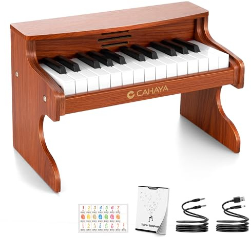 CAHAYA Piano Enfant 25 Touches en Bois, Piano Numérique Éducatif, USB/Piles