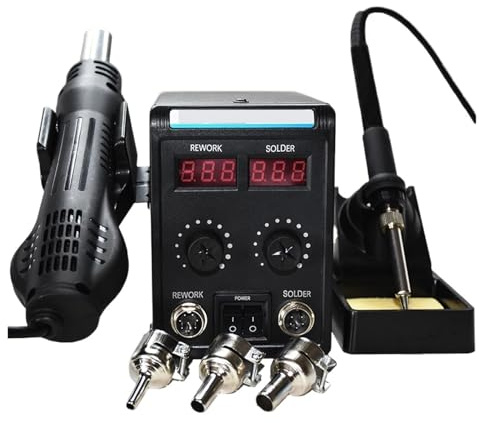 Station De Soudage 8586D 2 En 1 Avec Pistolet À Air Chaud Et Écran LCD 2, Station De Soudage Électrique À Affichage Numérique, Station De Reprise De Soudage Précision Efficace(8586D-E)
