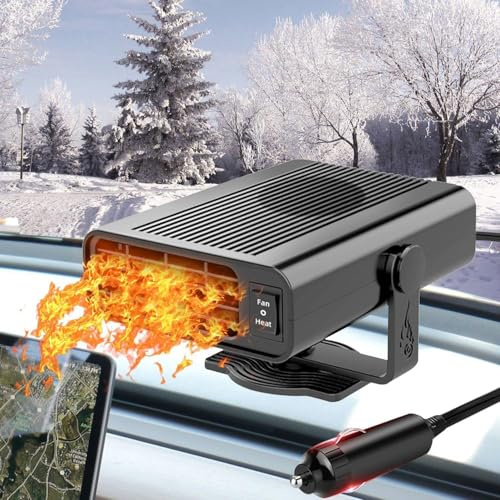 Chuankefanxing Car Heater, 12V 120W Portable Car Heater Plug in Cigarette Lighter, 2 in 1 Fast Heating Defrost Defogger, 360 °Rotatable Windscreen Defogger Window Defroster for Car