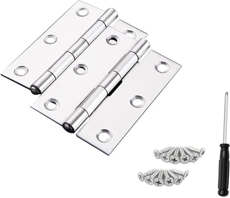 2 Pcs Polished Chrome Ball Bearing Hinges, Stainless Steel Door Hinge, Strong Solid Hinges with 12 Screws and 1 Screwdriver, for Internal and External Doors Etc（3 Inch）