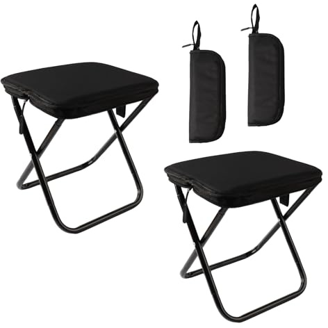 Uxadrenovix Aggiornamento sgabello pieghevole per esterni, set da 2, mini sedia pieghevole leggera e portatile fino a 100 kg, sgabello da campeggio per esterni e interni (nero)
