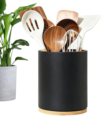 Porta Utensili In Legno,Organizzatore Posate con Rotazione 360° - Portacoltelli Cucchiaio Forchetta Contenitore | Organizzatore da Cucina per Tavola da Pranzo con Contenitore per Piano Cottura
