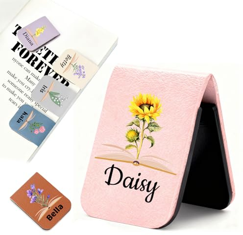 AAQ Personalisiertes Lesezeichen Magnetisch für Frauen - PU Leder Personalisiert mit Geburtsblume und Name Lesezeichen Geschenke für Liebhaber Freunde Leser Lehrer (Farbig)