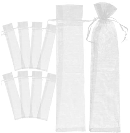 10 Stück Organza Geschenktüten mit Kordelzug für Schmuck | Weiß, Leicht und Tragbar, für Hochzeit und Unterwegs mit Fächer, Robust Verarbeitet