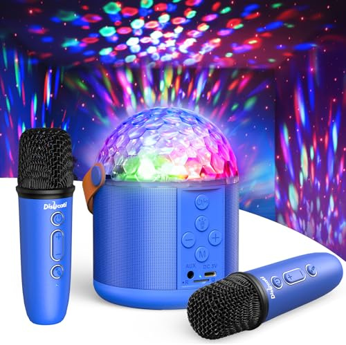 Micro Karaoke avec Lumineux LED Disco Enfant & Adulte, Jouet Cadeau Garcon Fille 3 4 5 6 7 8-12+ Ans Micro Bluetooth Karaoke Sono Enfant Enceinte Portable pour Chanter Anniversaire & Famille (Bleu)