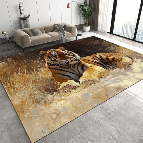 Generisch Tiger Diele Teppich 60 x 110 cm 3D Tier Waschbarer Teppich Kurzflor Antirutsch Bettvorleger für Diele, Schlafzimmer, Küche A-78