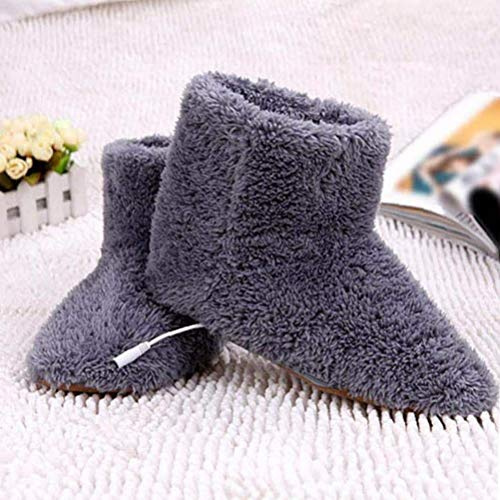 Funien Uppvärmda Slipper Boots Elektriska Fotvärmare Skor USB Värmeskor Plysch Kolfiber Värmekärna Snabb Varm Stor Ficka med USB-gränssnitt för Kvinnor Män Vinter (Rosa)