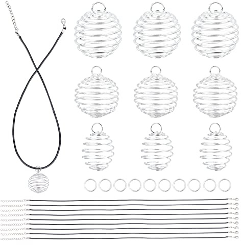 PandaHall Elite 24 Stück 30/25 / 15x25 / 20 / 14mm 3 Größe Silber Eisen Spirale Bead Käfige Anhänger mit 24 Stück 17 schwarz Kunstleder Schnur Kette für Schmuck machen
