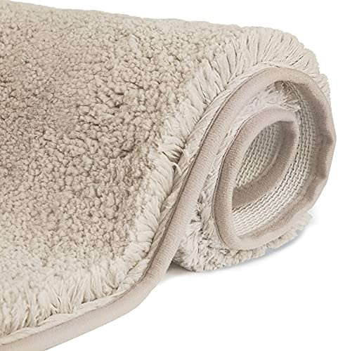 FCSDETAIL Tapis de Bain Antidérapant à Poils Longs en Microfibre, Tapis de Sol Lavable en Machine avec Microfibre Douces Absorbant l'eau pour la Baignoire, la Douche et la Salle de Bain