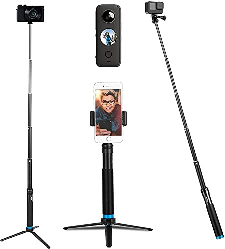 TELESIN 3 en 1 Palo Selfie Stick Monopod Polo Aleación Aluminio 8-35 con Trípode Adaptador, Soporte Teléfono para GoPro Hero 2018 7 6 5 4 3 Sesion Xiaomi YI SJCAM Polaroid AKASO Campark Accesorios