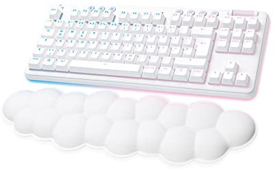 Logitech G G715 Tastiera da gioco wireless con LIGHTSYNC RGB Illuminazione Velocità luminosa, Interruttori tattili (GX Brown) e poggiapolsi per tastiera, PC e Mac - Bianco Nebbia