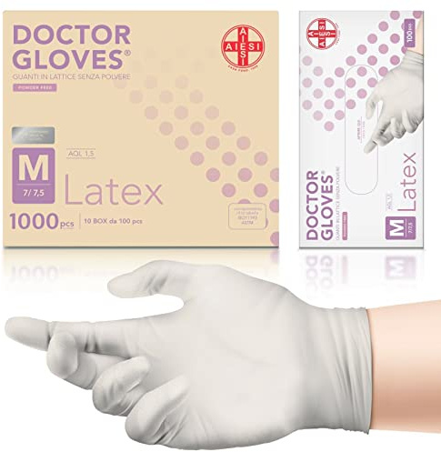 AIESI® Latexhandskar engångs puderfria medicinskt bruk DOCTOR GLOVES (Förpackning med 1000 stycken) Storlek M