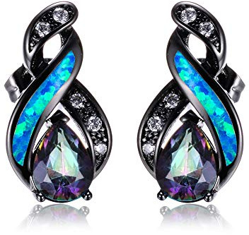 Inecklaced 925er Silber Ohrringe Damen, Blau Opal Bright Water Drop Ohrclips Bunte Kristallkugel Anhänger Schwarz Nadel Ohrstift, Party Geschenk Hypoallergenic Pierced Ear Bone Stud Schmuck Zubehör
