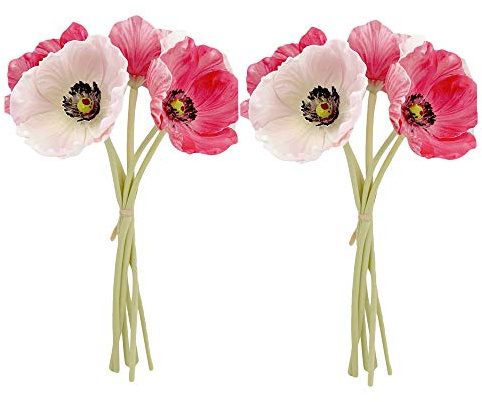 Angel Isabella Realistic Poppy - Real Touch Artificial Flowers for Decoration - Beautiful Artificial Floral for Home, Corsage, Boutonniere - 2 Bundles (Beauty & Pink)