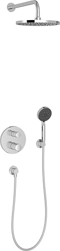 Jacob Delafon - Pack Robinetterie Douche Encastrée Thermostatique MODULO - Kit Tout-en-Un - Tête Ronde 25cm, Douchette 5 Jets - Finition Chrome - E30758-CP