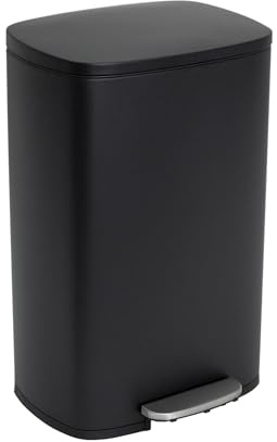 KITCHEN MOVE Poubelle de cuisine à pédale 50L Design ADMIRAL Noir mat en acier Inox avec seau et fermeture douce