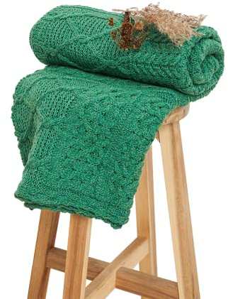 Carraig Donn Aran Woollen Mills Irish Blanket 100% Merino Wool Throw Made in Ireland Patchwork Design (Merino Kiwi)