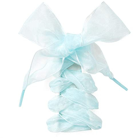 GIVBRO - Lacci per scarpe in nastro satinato, lacci larghi e piatti in chiffon e organza, per bambini, adulti, scarpe sportive, colore celeste, 110 cm