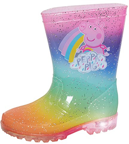 Peppa Pig Light Up Rainbow Wellington Boots Girls Glitter Wellies Kids Flashing Lights Snow Shoes 10 UK Child