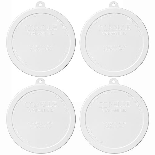 Corelle 418-PC 18oz White Cereal Bowl Replacement Lid (4-Pack) | BPA-Free Plastic | Crack-Resistant Design | Top-Rack Dishwasher Safe | Stain Odor Resistant