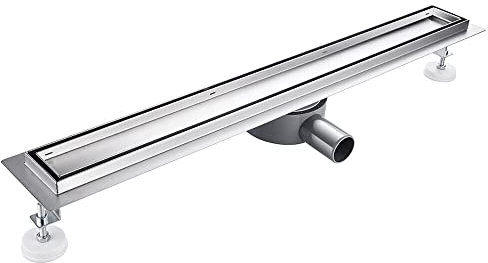 Caniveau de Douche Italienne a Carreler 80 cm Acier Inoxydable Extra Plat 360° Siphon de Sol Douche Italienne pour Salle de Bain