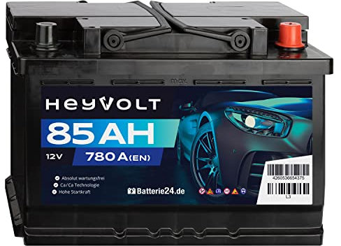HeyVolt Autobatterie 12V 85Ah 780A/EN Starterbatterie, absolut wartungsfrei ersetzt 74Ah 75Ah 77Ah 80Ah