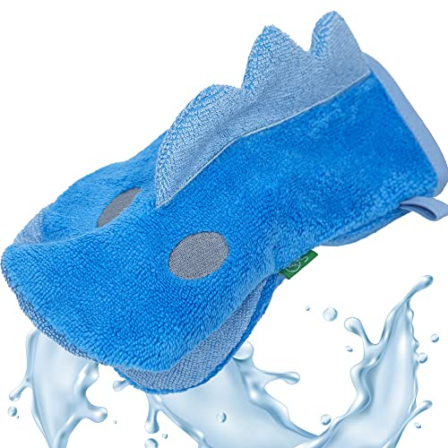 Smithy Waschlappen Baby Dino, aus Baumwolle Mikrofaser, Waschhandschuh Junge, blau