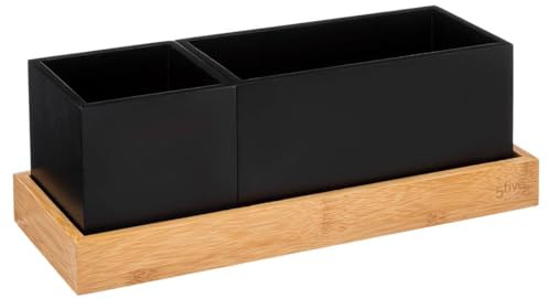 Five Schreibtisch-Organizer, 2 Boxen und 1 Tablett aus Holz und Bambus
