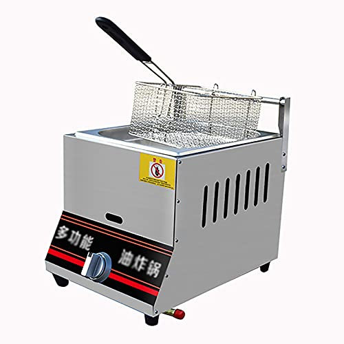 CHEMYO 6L / 12L Friggitrice a Gas GPL Commerciale Friggitrice da banco in Acciaio Inossidabile, con cestello, per Patatine Fritte Ristorante Cucina Domestica