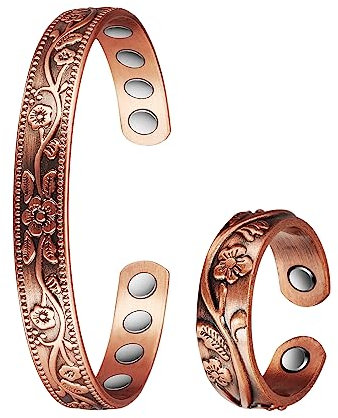 Reines Kupfer-Set, Magnettherapie-Arthritis-Schmuck für Männer und Frauen, Lymphdrainage-Magnetfeldtherapie-Armbänder und -Ringe, lindert effektiv Arthritis und Karpaltunnelschmerzen (3500 Gauss) (B)
