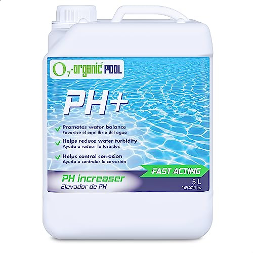 O7-organic Elevador pH 5 L. Incrementador pH+ para Piscinas y Spas. Regulador pH Plus en Formato Líquido. Triple Acción: Equilibrio del pH, Reducción de Turbidez y Control de Corrosión.