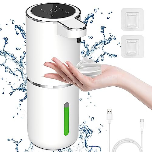 Cuteefun Automatischer Seifenspender, Leistungsanzeige, 380ml Elektrischer Schaumseifenspender mit Sensor, 4 Kontrollstufen, Seifenspender Schaum Automatisch Wandmontage für Badezimmer, Küche