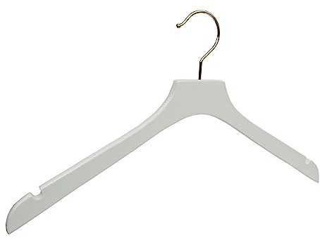 GERSO Design Kleiderbügel weiß mit goldenem Haken 440mm Breite Set mit 25 Stück Fashion Designer Holz Garderobe Haushalt