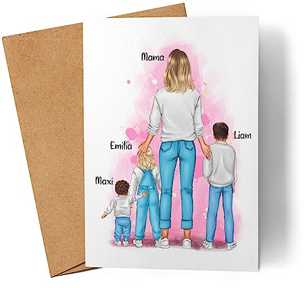 Kiddle-Design Muttertagskarte Personalisiert Grußkarte Namen | Für Mama Mutter zum Geburtstag Geburtstagskarte | 3 Kinder