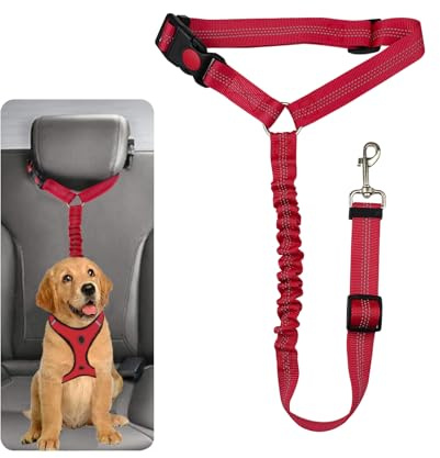 Ceinture de sécurité pour chien – Harnais de voiture pour chiens et chiots de petite et moyenne taille – Rouge