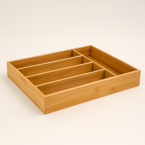 hausleben Besteckkasten aus 100% Bambus – Besteckorganizer mit 5 Fächern – Schubladeneinsatz für Besteck und Küchenutensilien – Nachhaltig, Stabil und Passgenau – 35,5 x 25,5 x 5 cm