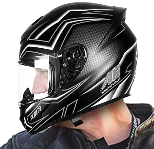 Maciun Integral-Motorradhelme, Atmungsaktive Integralhelme, Rennhelme mit herausnehmbarem Innenfutter für Roller, Weiß, XL