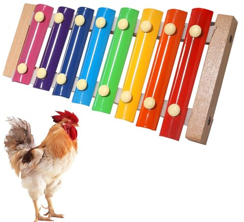 MFUOE Chicken Xylophone Toy with 8 Metal Keys Colorful Bird Xylophone Toy Chicken Coop Pecking Toy Musical Instruments for Hens Roosters Chicks